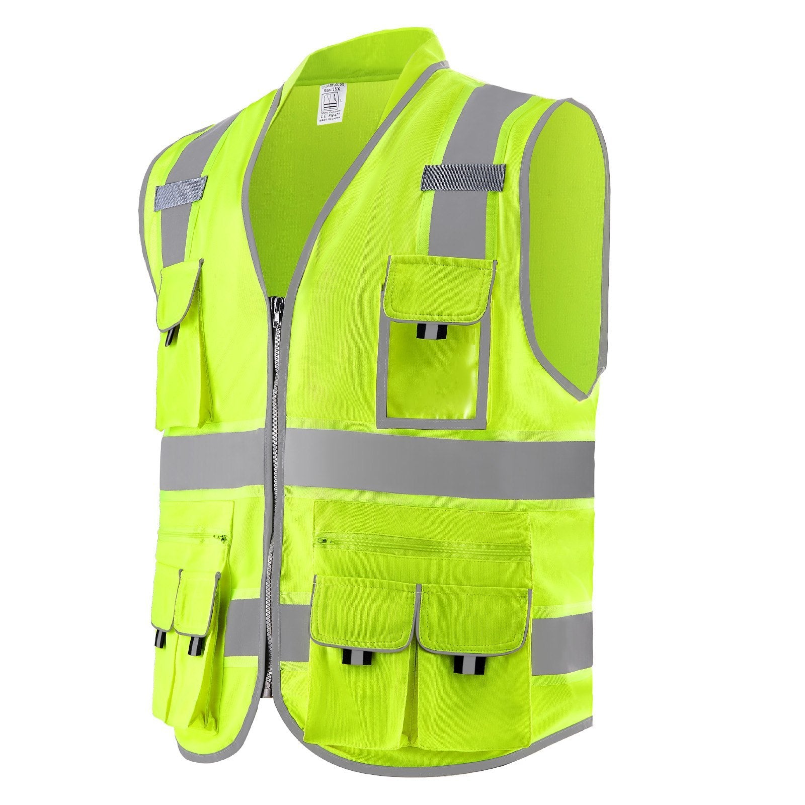 Safety Vest Reflective Yellow Work Vest With 10 Pockets For Men And Women