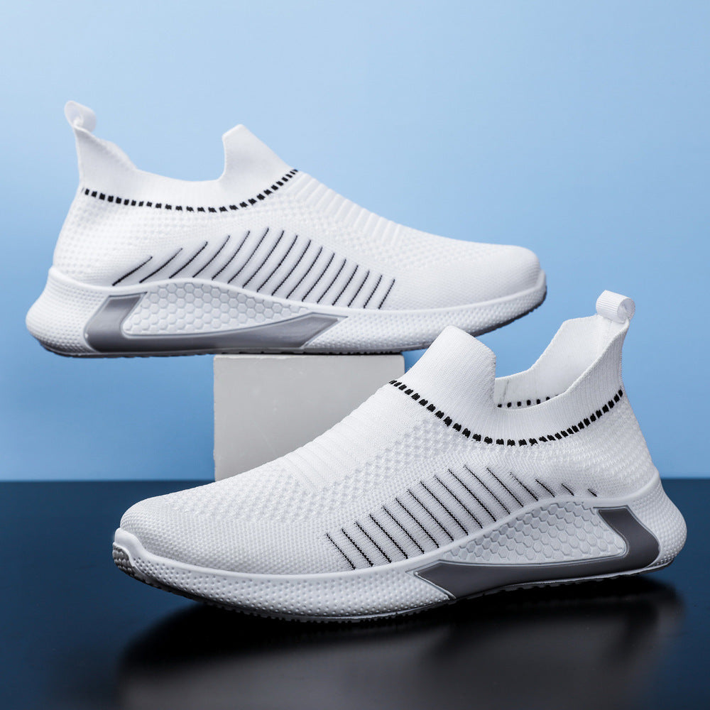 NEW Fashion Mesh Sock Shoes With Striped Design Men Outdoor Breathable Slip-on Sneakers Csuale Lightweight Running Sports Shoes