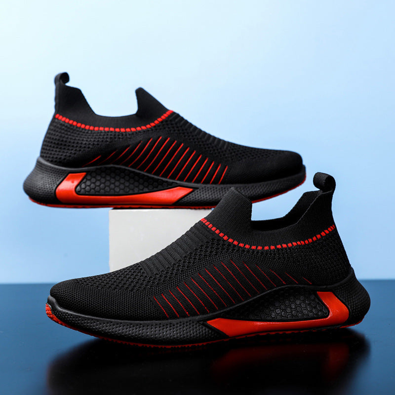 NEW Fashion Mesh Sock Shoes With Striped Design Men Outdoor Breathable Slip-on Sneakers Csuale Lightweight Running Sports Shoes