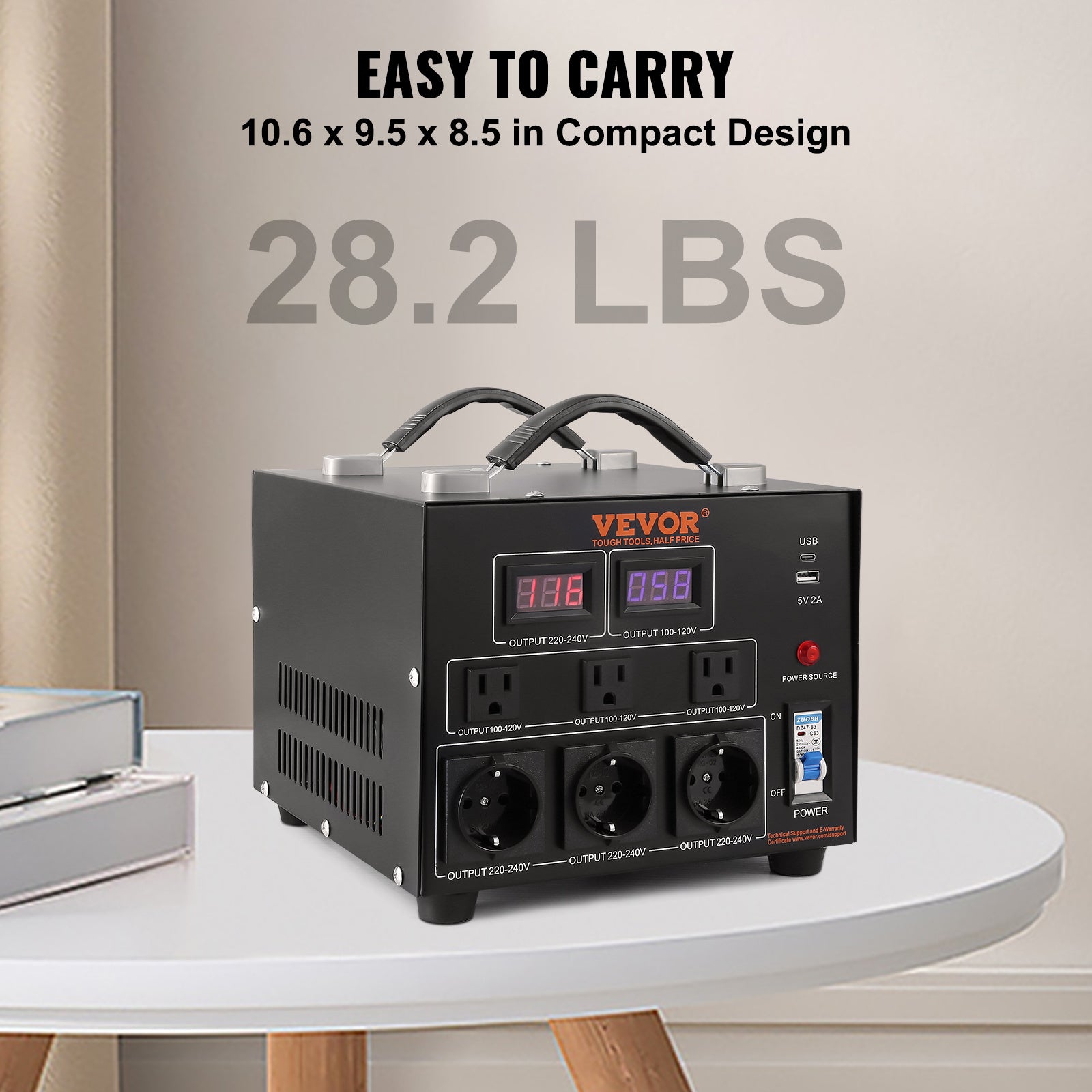 NEW Voltage Converter Transformer, 5000W, Heavy Duty Step Up Down Transformer, Convert From 110 Volt To 220 Volt And From 220 Volt To 110 Volt, With US Outlet EU Outlet 5V USB Port, CE Certified