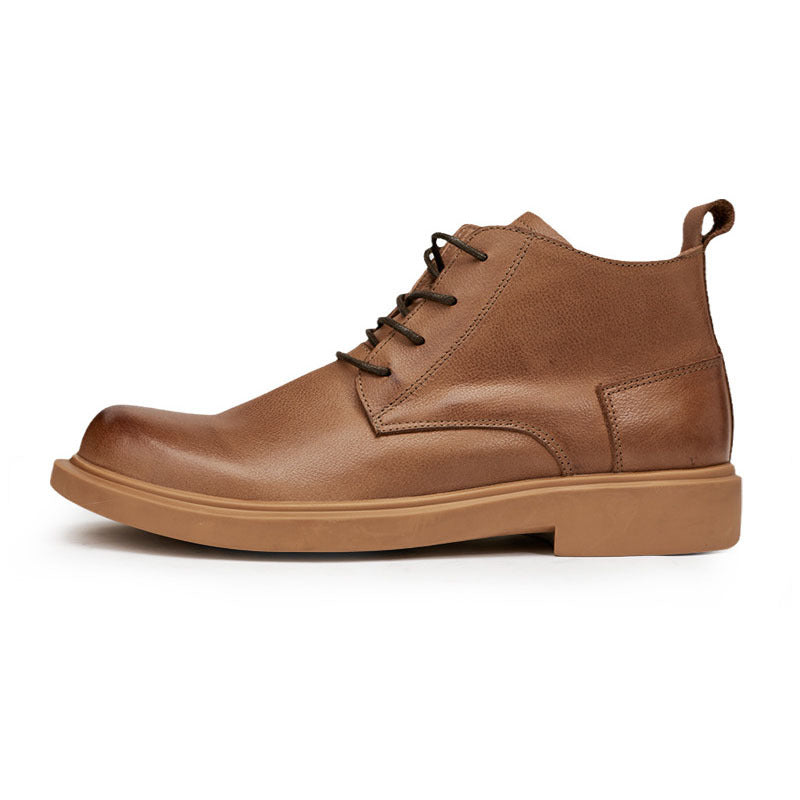 Martin NEW Boots Fashion Leather Boots Flat Lace-up Mid-top Boots Casual All-match Men&