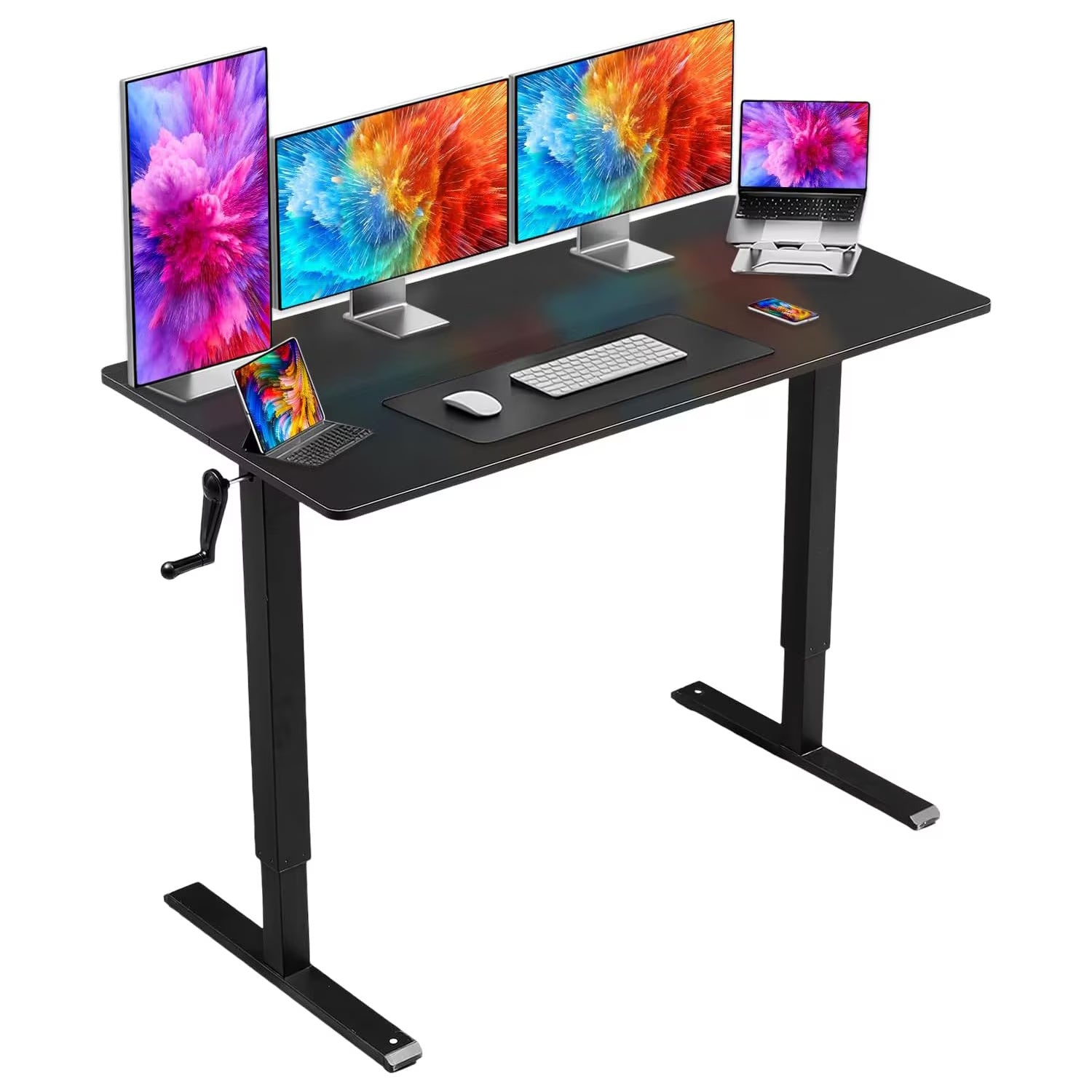 NEW Hand-Crank Adjustable Office Desk Height Adjustable, With Flat Metal Legs
