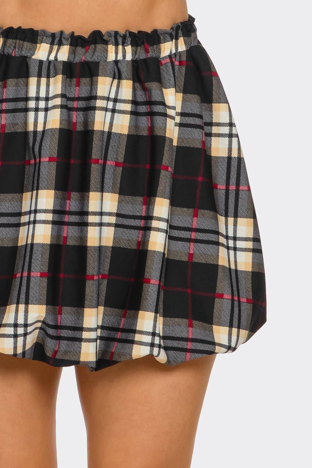 Plaid Elastic Waistband Ruffle Trim Bubble Skirt
