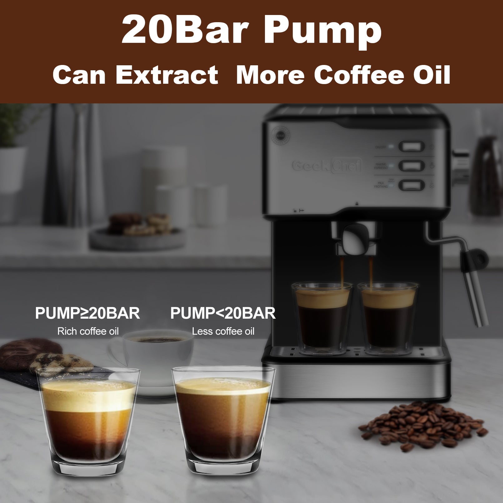 NEW Chef Espresso Machine, Espresso & Cappuccino Latte Maker 20 Bar Coffee Machine Compatible With ESE POD Capsules Filter&Milk Frother Steam Wand, 950W, 1.5L Water Tank Ban On Amazon
