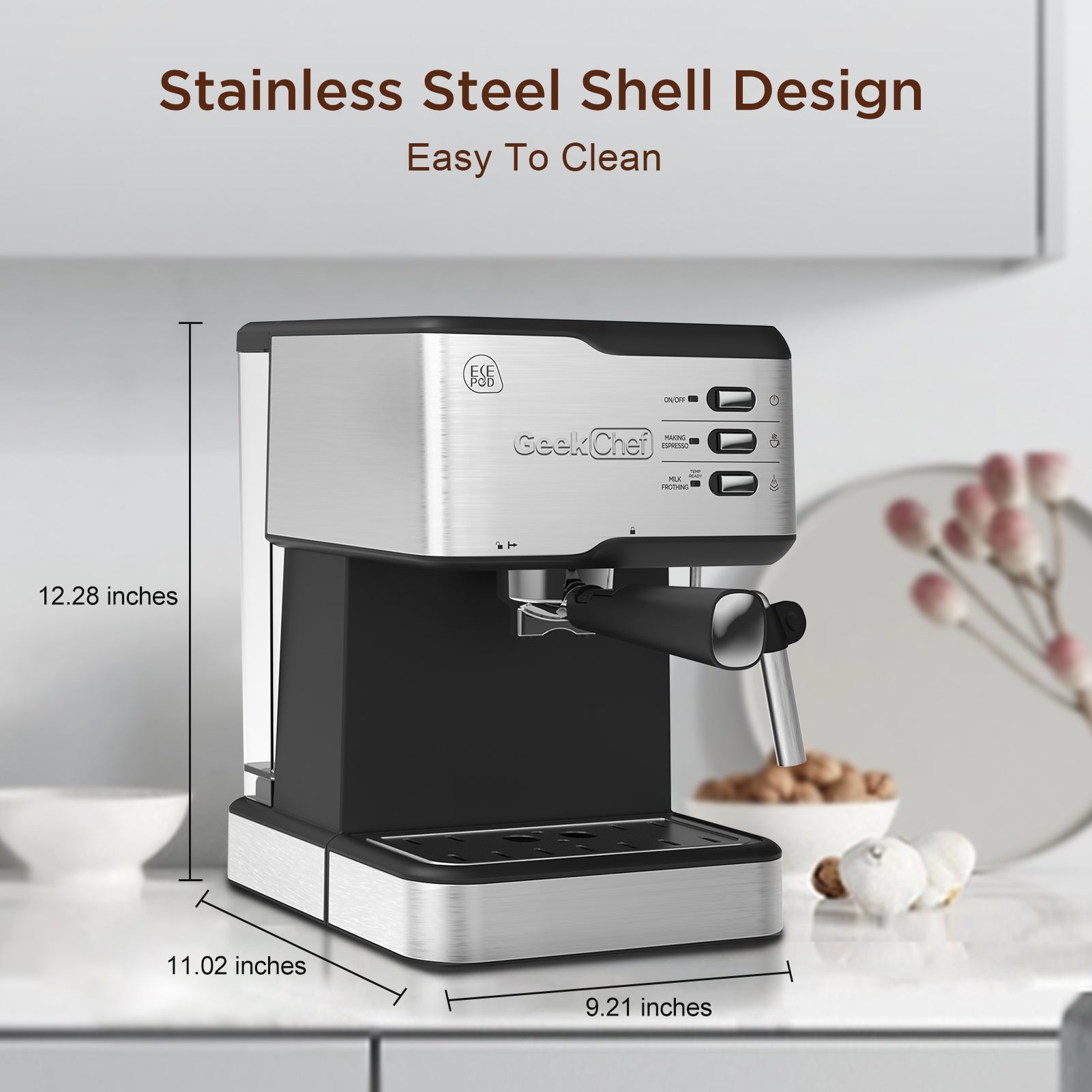 NEW Chef Espresso Machine, Espresso & Cappuccino Latte Maker 20 Bar Coffee Machine Compatible With ESE POD Capsules Filter&Milk Frother Steam Wand, 950W, 1.5L Water Tank Ban On Amazon