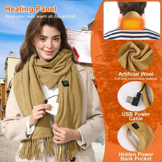 Electric Heated Winter Scarf USB Heating Neck Wrap Unisex Heated