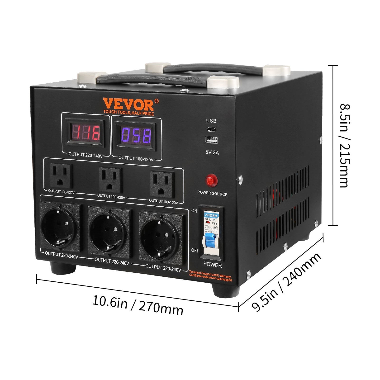 NEW Voltage Converter Transformer, 5000W, Heavy Duty Step Up Down Transformer, Convert From 110 Volt To 220 Volt And From 220 Volt To 110 Volt, With US Outlet EU Outlet 5V USB Port, CE Certified