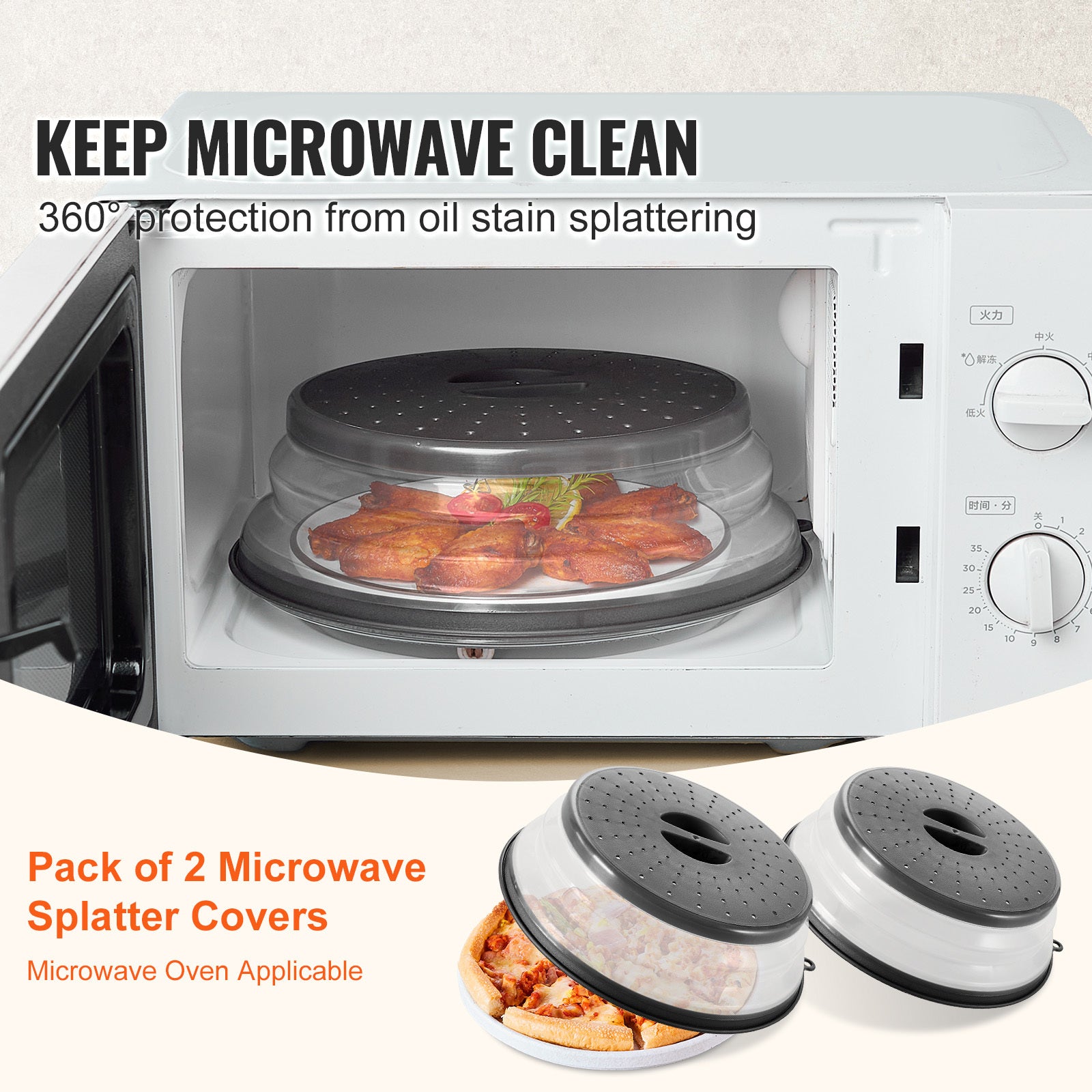 VEVOR 2PCS Microwave Splatter Covers 10.4Collapsible Microwave Food Lid