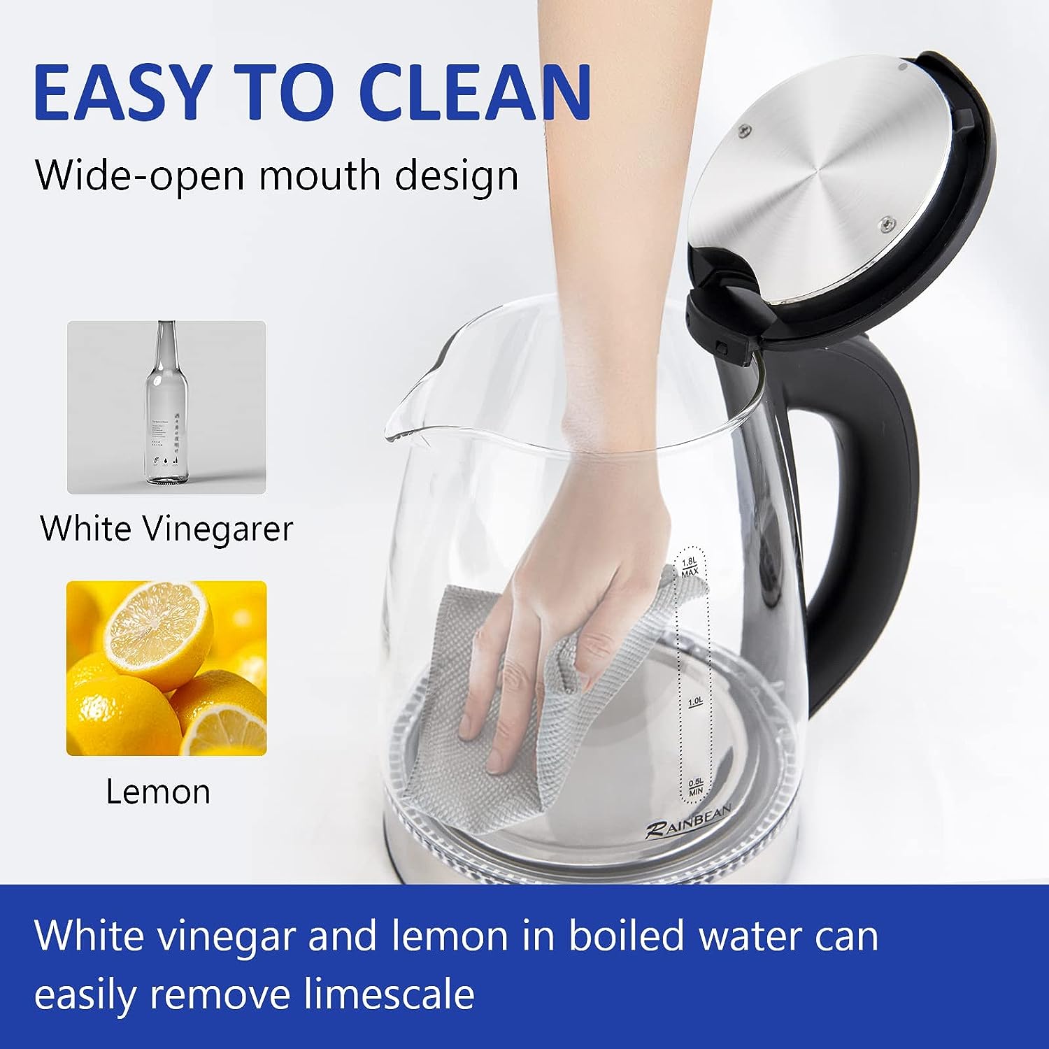 NEW Electric Kettle Water Boiler, 1.8L Electric Tea Kettle, Wide Opening Hot Water Boiler With LED Light, Auto Shut-Off & Boil Dry Protection, Glass Black