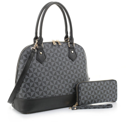 M20187 Geometric Monogram Designer Dome Satchel Set