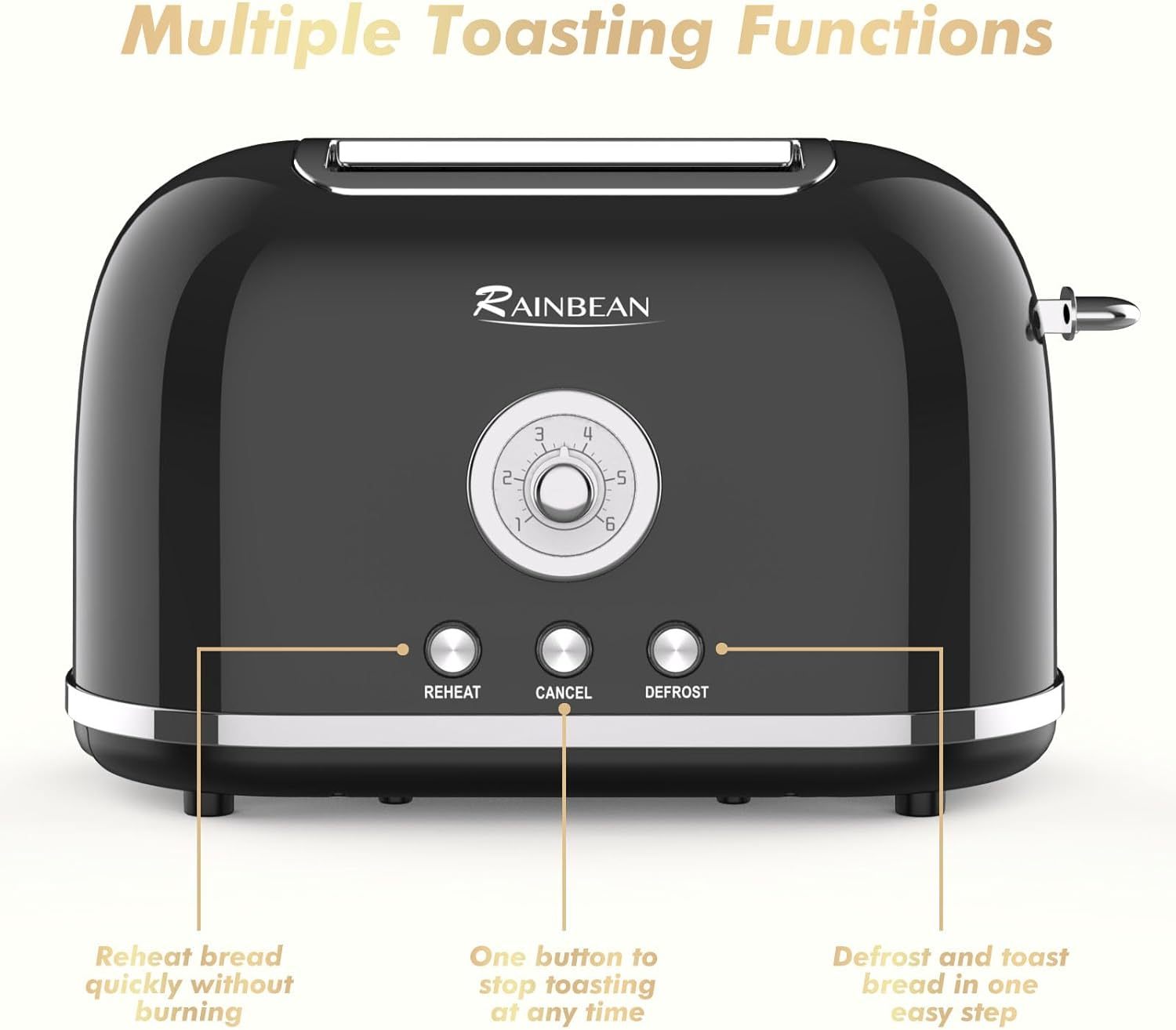 NEW Toaster 2 Slice Retro Toaster Stainless Steel With 6 Bread Shade Settings And Bagel Cancel Defrost Reheat Function, Cute Bread Toaster With Extra Wide Slot And Removable Crumb Tray