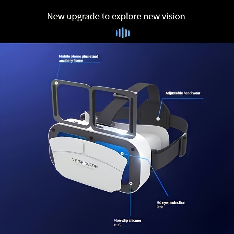 VR Shinecon virtual reality headset with adjustable headwear, HD eye protection lens, mobile phone frame, and non-slip silicone mat