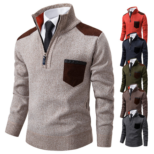 Pullover Men Sweater Thick Polo Shirts Korean Half Zipper Cold Blouse Stand Collar Autumn Winter Outerwear Luxury Cloth