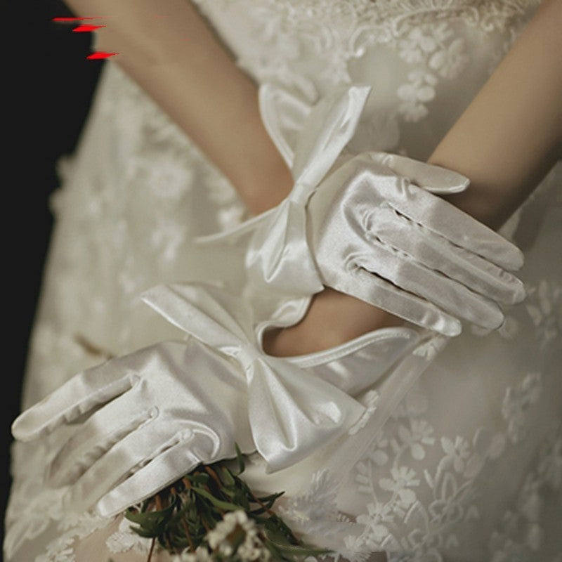 Bridal Gloves Pearl Lace Bow