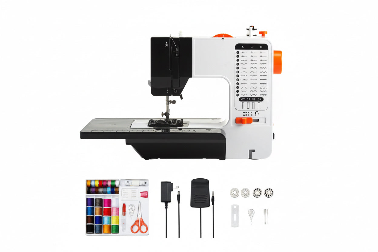 Portable Electric Sewing Machine with 38 Built-In Stitches, Extension Table & Foot Pedal