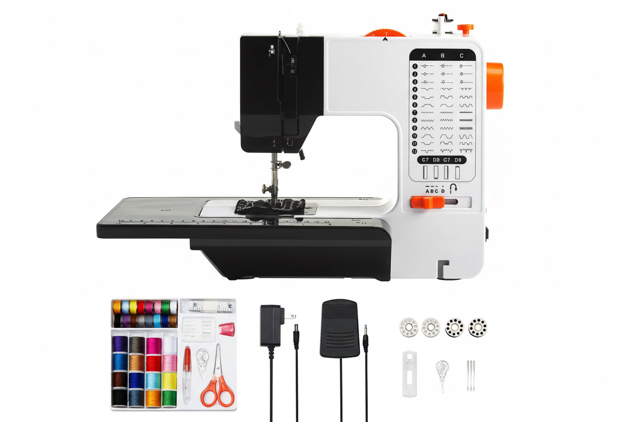 Portable Electric Sewing Machine with 38 Built-In Stitches, Extension Table & Foot Pedal