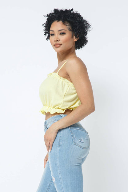 Fancy Knit Sleeveless Shirring Detail Elastic Crop Top