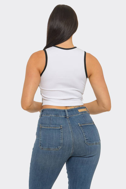 Seamless "New York" Screen Print Side Stripes Top