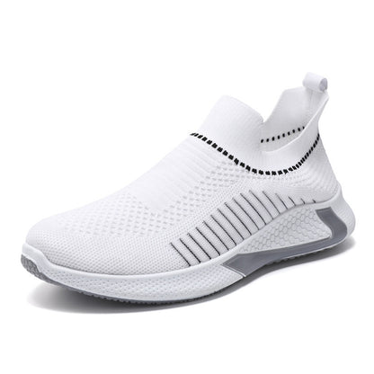 NEW Fashion Mesh Sock Shoes With Striped Design Men Outdoor Breathable Slip-on Sneakers Csuale Lightweight Running Sports Shoes