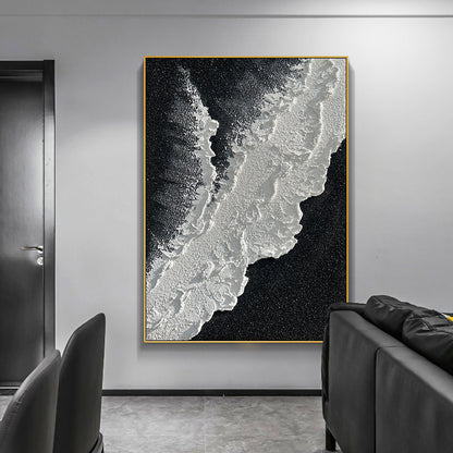 NEW Modern Abstract Hand Painted Wall Decor Art Poster Ocean Seaside Thick Gray And Black Oil Painting Simple Design Wall Art, Unframed.