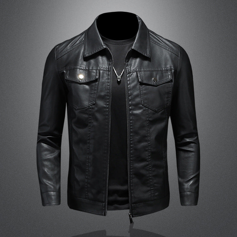 Mens Fashion Casual Solid Color Slim Biker Jacket