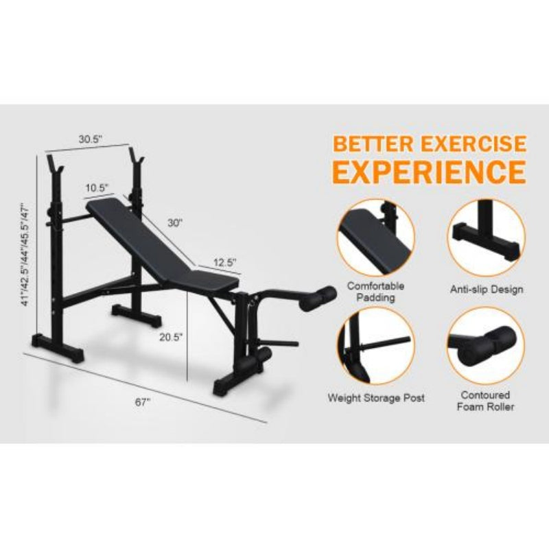 Olympic Weight Bench with Squat Rack – Adjustable Home Gym Bench Press Set for Full-Body Strength Training
