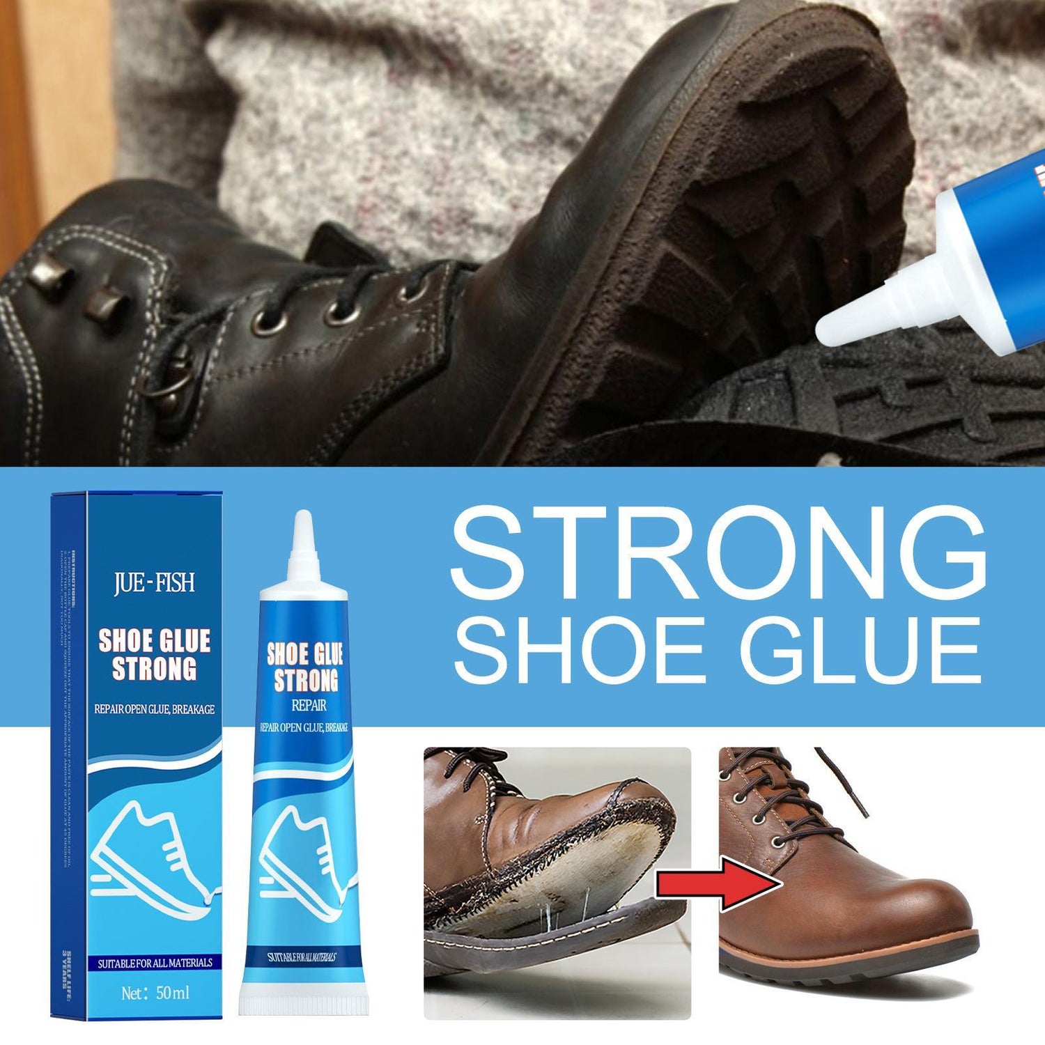 Multi-Purpose Shoe Repair Glue - 50ML, Waterproof Adhesive For Leather Shoes, Sports Shoes, And Sneakers. This Versatile Glue Provides Strong, Durable Bonding For All Your Footwear Repair Needs.