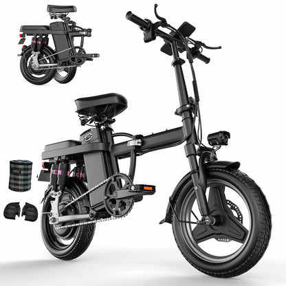 NEW E-Bike For Adults, 650W Motor, 25mph 35Miles Range E Bike, 14in Tires, 48V Foldable Electric Bike For Commuting, Daily Riding, Dual Disc Brakes, Multiple Shock Absorption