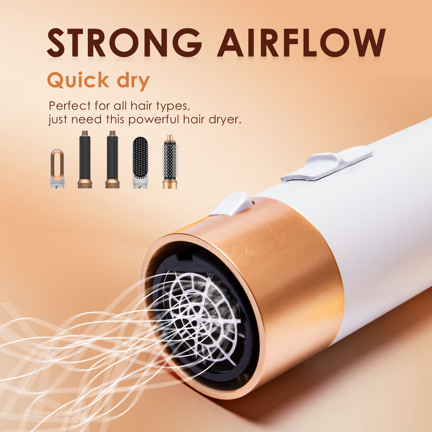 NEW Hair Dryer Brush, Hot Air Brush, 5 In 1 Blow Dryer Brush For Drying Straightening Curling Volumizing Multi Hair Style, White Gold