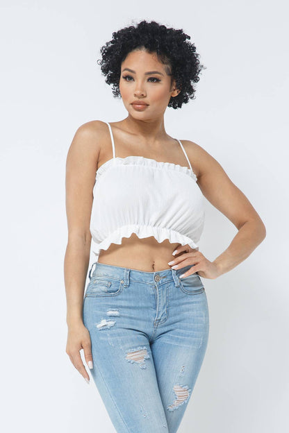 Fancy Knit Sleeveless Shirring Detail Elastic Crop Top