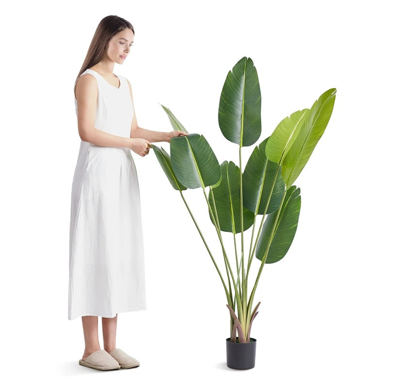 NEW Artificial Birds Of Paradise Tree, 5 FT Tall Faux Plant, PE Material &amp; Anti-Tip Tilt Protection Low-Maintenance Plant, Lifelike Green Fake Tree For Home Office Warehouse Decor Indoor Outdoor