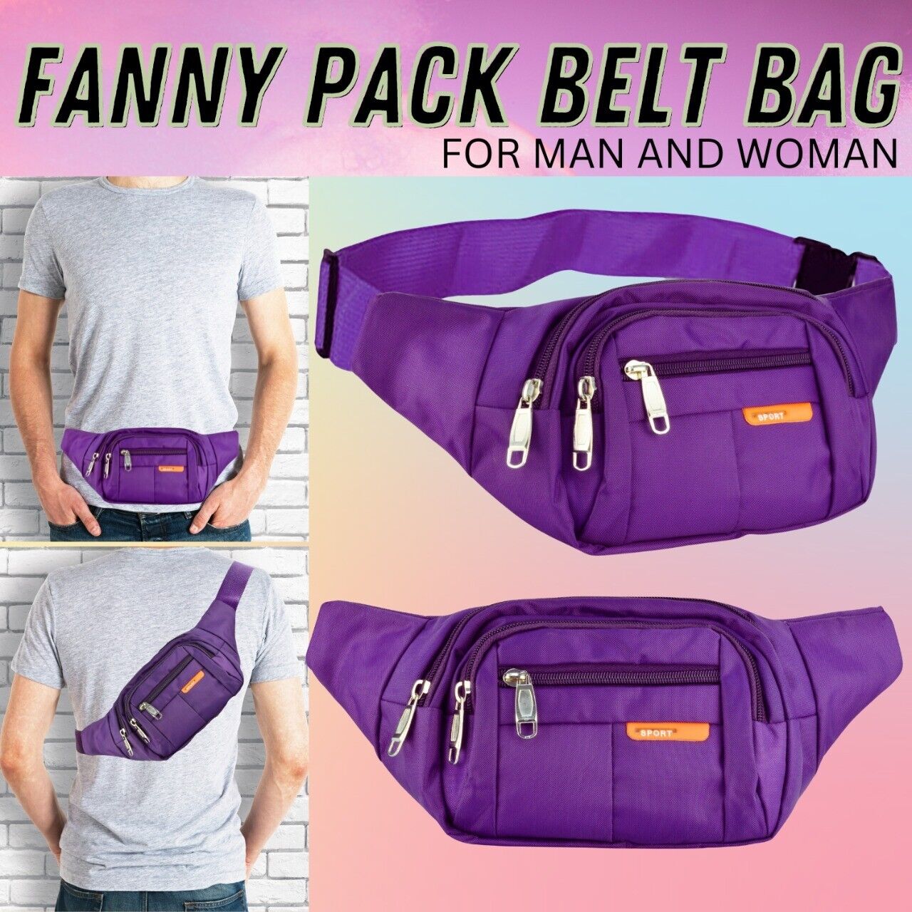 NEW Men &amp; Women Fanny Pack Belt Waist Bag Cross Body Sling Shoulder Travel Sport Pouch