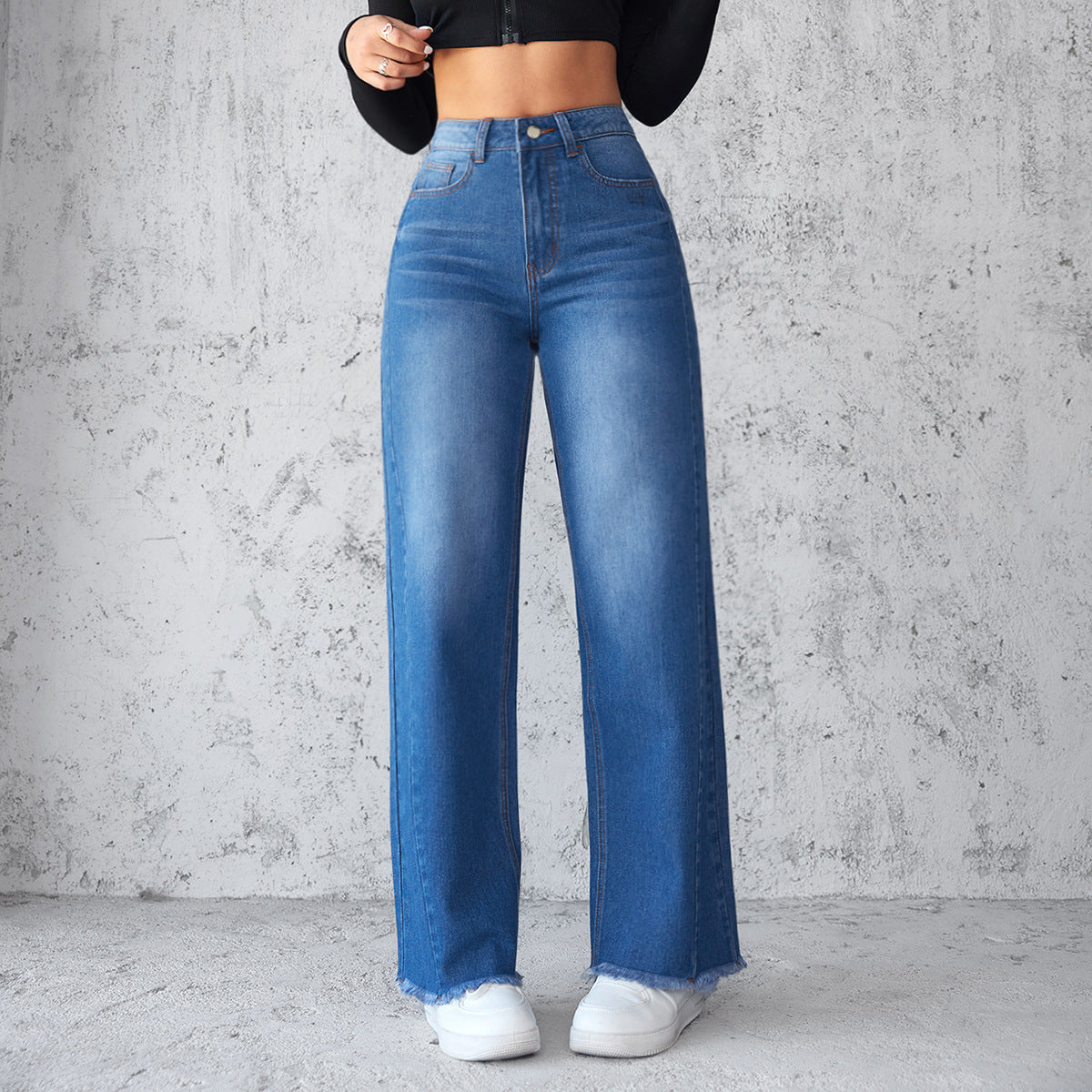 Women’s High-Waisted Denim Patchwork Pants – Stylish Casual Cotton Blend Trousers