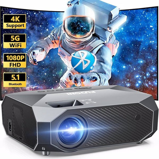 Projector With 5G WiFi And Bluetooth, Native 1080P, Supports 4K, Suitable For Mobile Phones,PCs,TV Sticks,PS5