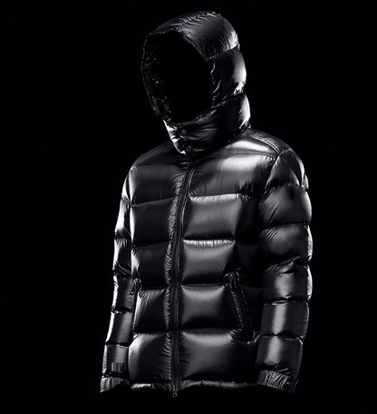 Men’s Premium White Goose Down Hooded Jacket – Stand Collar, Warm Winter Puffer Coat (M–3XL)