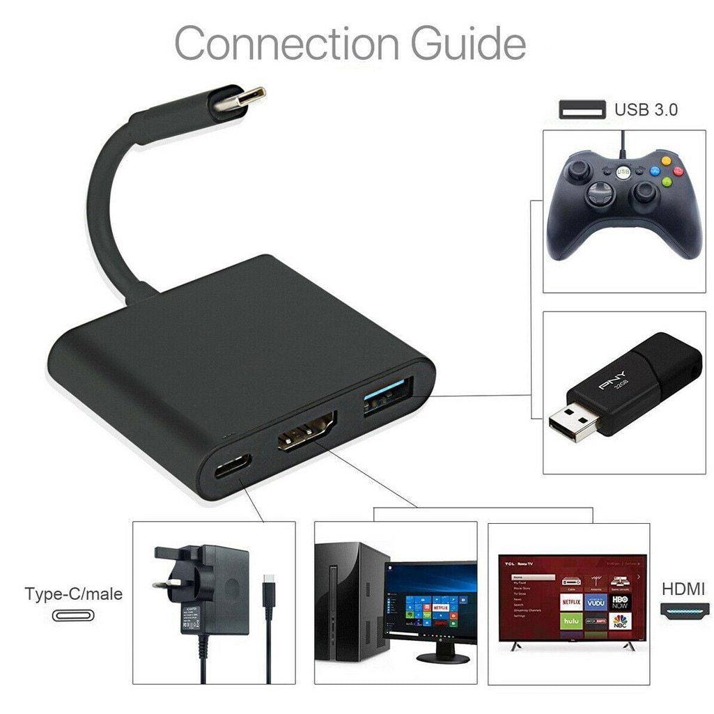 Type C HDTV Multi-Adapter TYPE-C TO HDMI+USB+TYPE-C 3 in 1