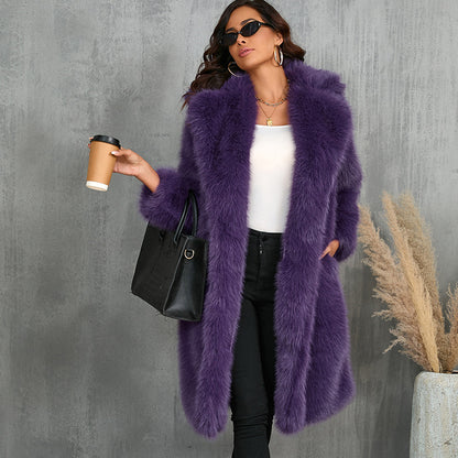 NEW Thickened Long Section Suit Collar Mid-length Plush Fur Coat