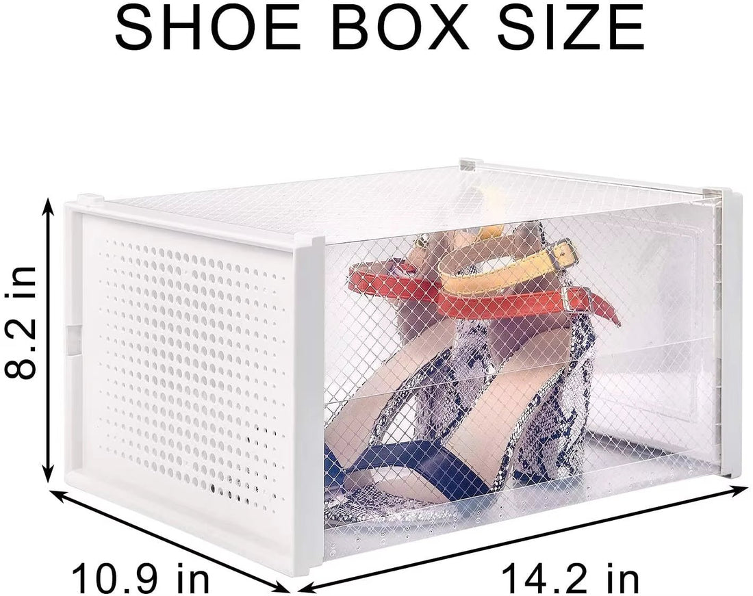 12 Pack Clear White Stackable Storage Shoe Box , Shoe Container Organizer Sneaker Storage Drawer Fit To Women Size 13 - JonaStore