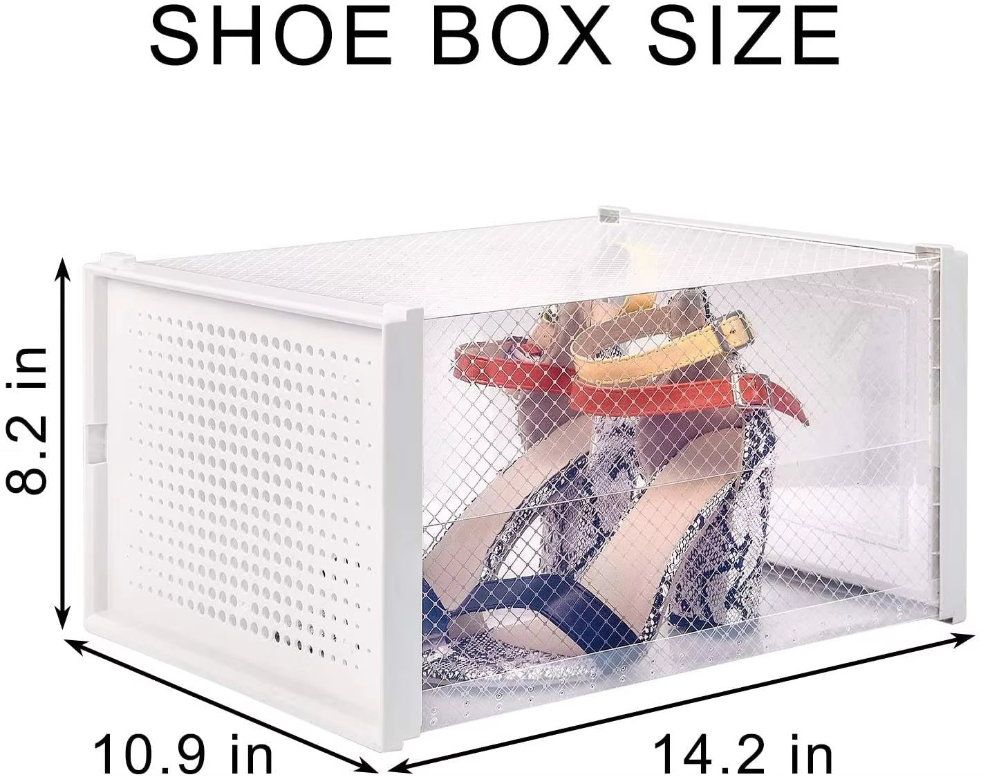 12 Pack Clear White Stackable Storage Shoe Box , Shoe Container Organizer Sneaker Storage Drawer Fit To Women Size 13 - JonaStore