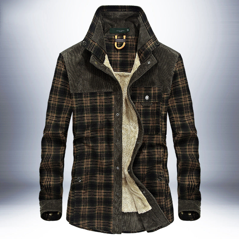 NEW Winter Jacket Men Thicken Warm Fleece Jackets Coats Pure Cotton Plaid Jacket Military Clothes