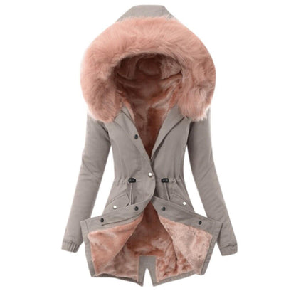 NEW Fur collar drawstring solid color warm cotton coat