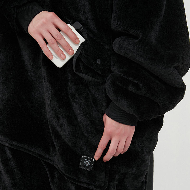 Sudadera con capucha perezosa de gran tamaño con manta portátil con calefacción USB