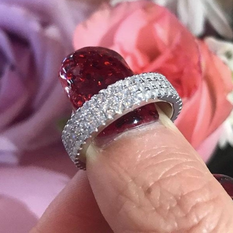 Three-row diamond princess ring