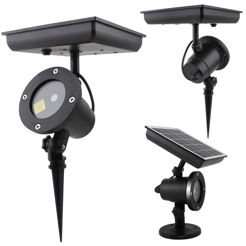 Black solar-powered outdoor LED spotlights with adjustable mounting stakes and bases for garden lighting