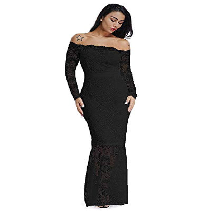 NEW Slim lace off-the-shoulder fishtail wrap dress