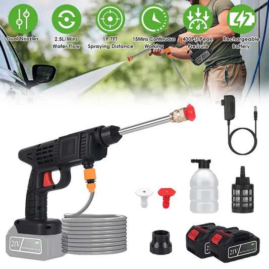 Cordless Pressure Washer 400 PSI – 21V Portable Power Cleaner with Dual Nozzles, Foam Bottle, 2 Batteries & Carrying Case