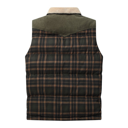 Men Neck Collar Warm Plaid Vest