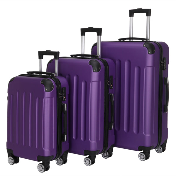 3-in-1 ABS Luggage Set – Lightweight, Durable Travel Suitcase Trio with Large Capacity & Heavy-Duty Handles (Purple)