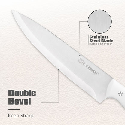 15 Pieces Of White Carbon Steel Blade Kitchen Knife Set, Equipped With A Genuine Wooden Frame, Internal Sharpener, And Kitchen Scissors - JonaStore