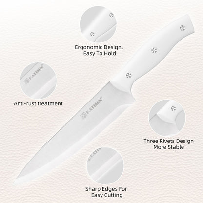 15 Pieces Of White Carbon Steel Blade Kitchen Knife Set, Equipped With A Genuine Wooden Frame, Internal Sharpener, And Kitchen Scissors - JonaStore